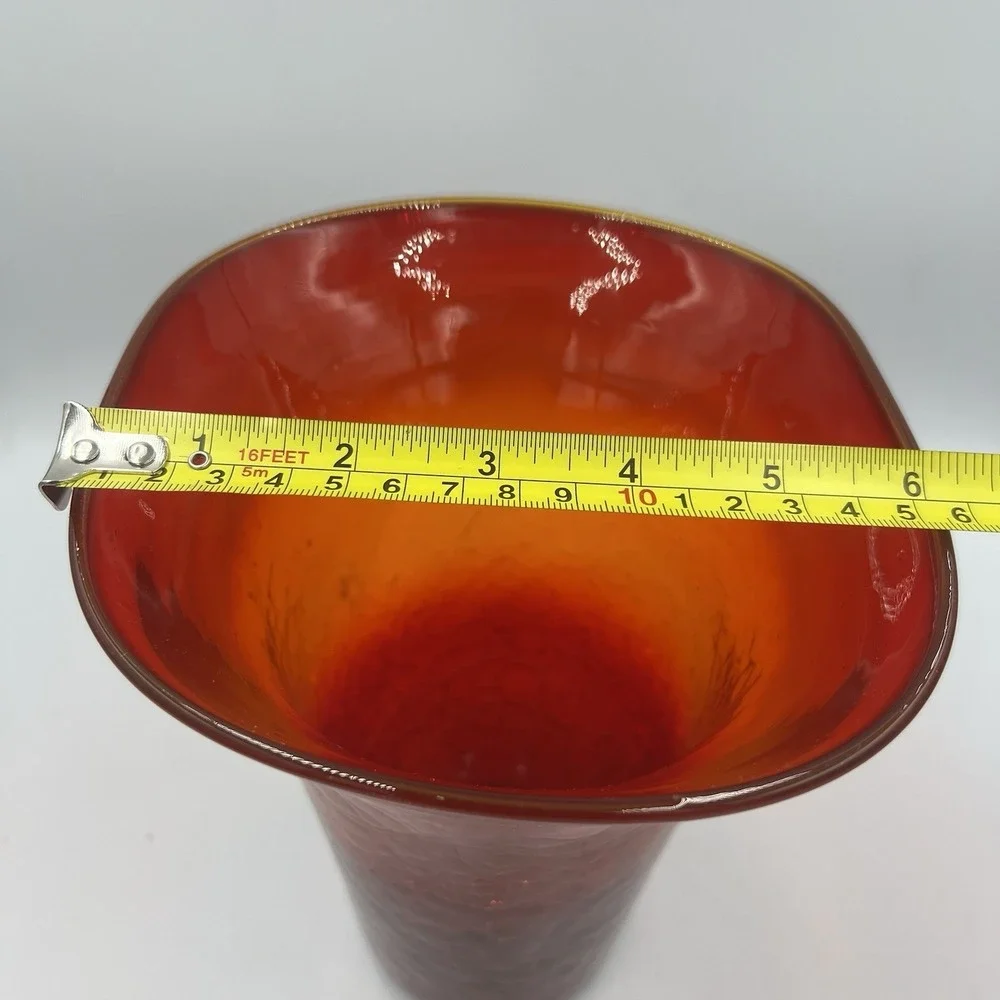 Kanawha Glass‎ Amberina Crackle Vase Flared Rim UV Glow MCM WV Art Glass VTG